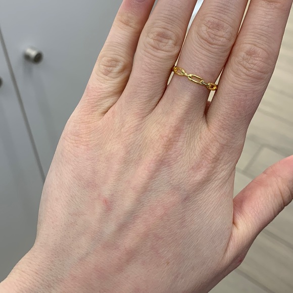 Thin dainty braided chain link ring s925 sterling silver plated gold - Picture 4 of 8